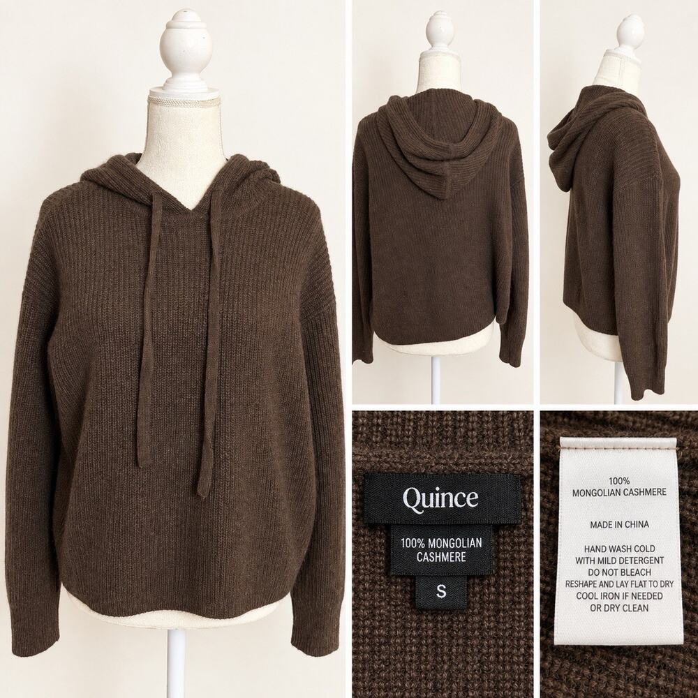 Quince 100% Mongolian Cashmere Hooded Sweater Fisherman Small Brown S